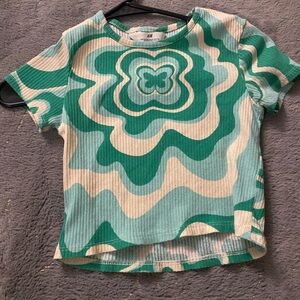 H&M Kids Teal and Cream Swirl Tee